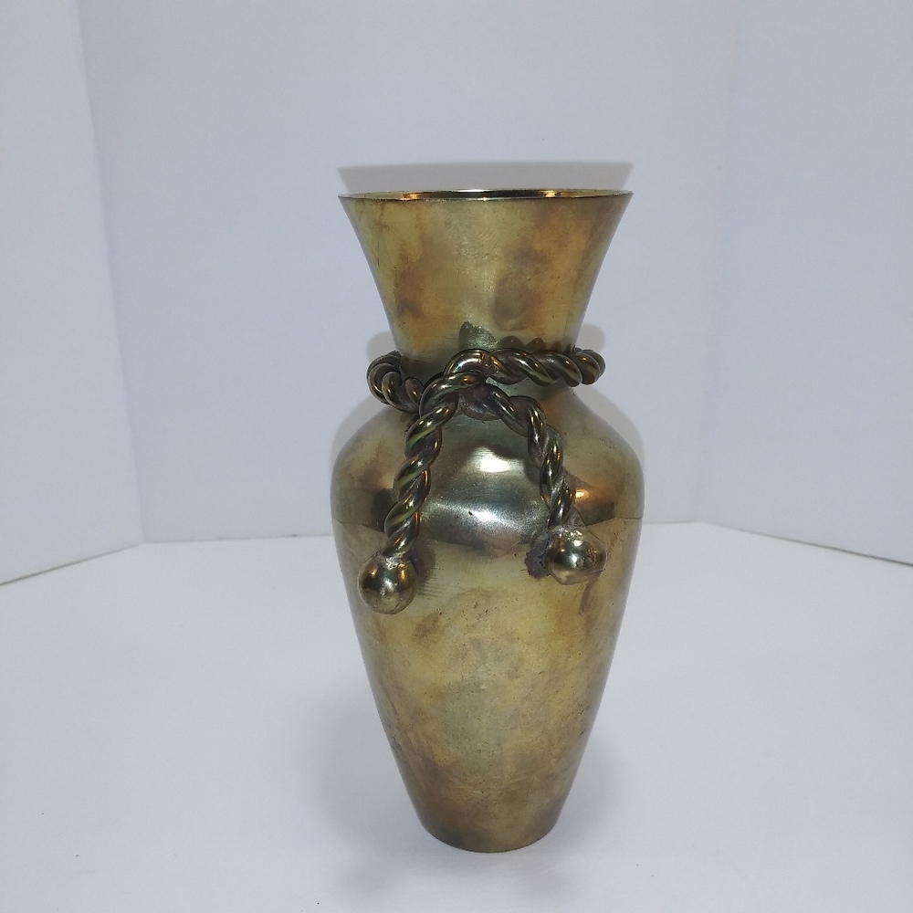 Vintage Solid Brass Twisted Applied Accent Bud Flower Vase India 5" Boho Mcm